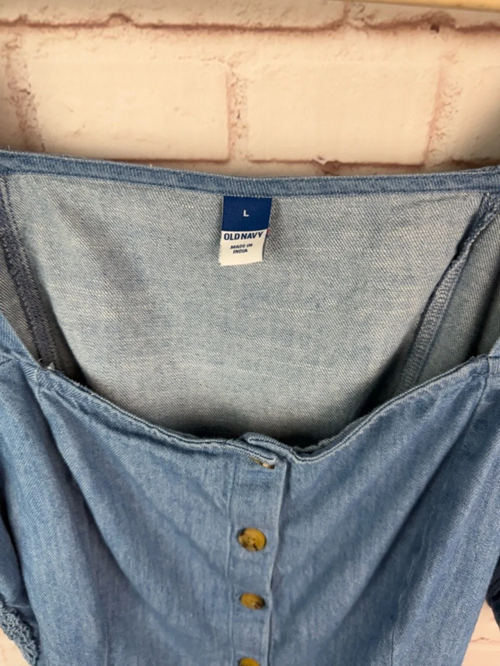 Old Navy Light Blue Denim Puff Sleeve Button Front Top